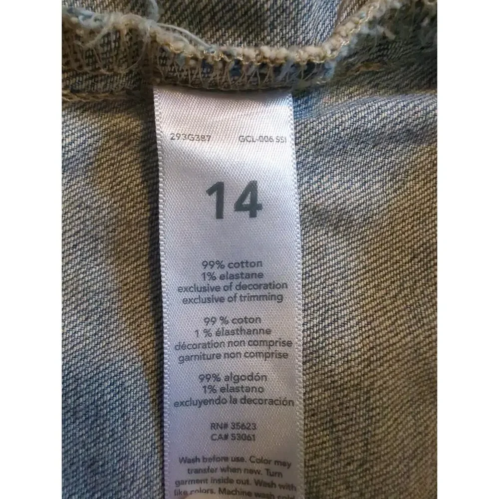 Carter's Kid Denim Jean Jacket Button Up Utility Pockets Embroidered Heart Sz 14